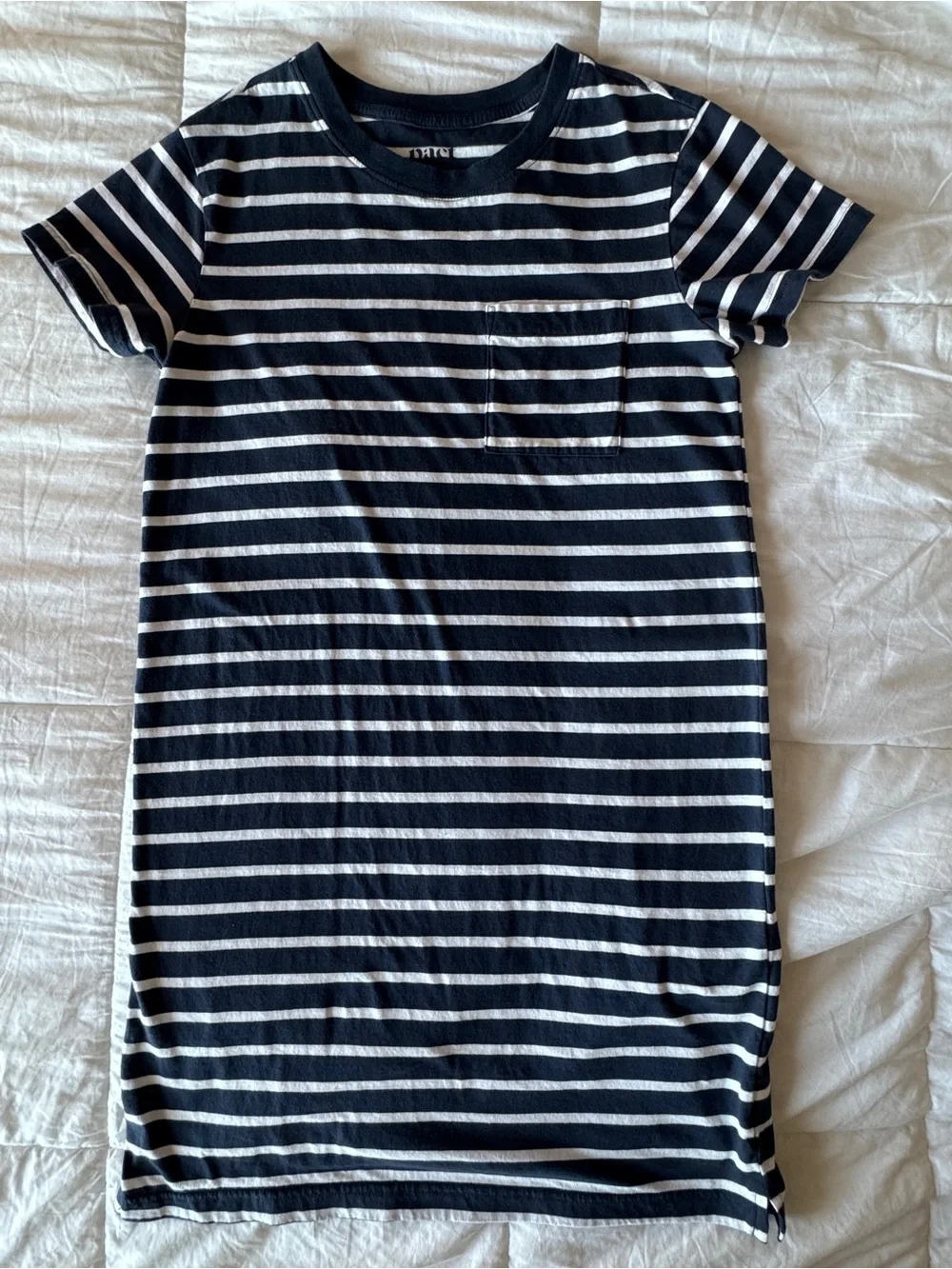 Pact Organic Cotton Softspun Tee Dress Navy White Stripe Casual XS
